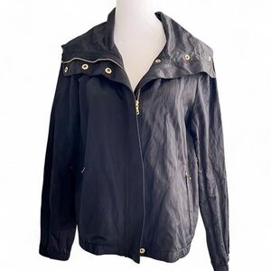 Talbots black lightweight jacket with gold buttons and zipper. Size 8
